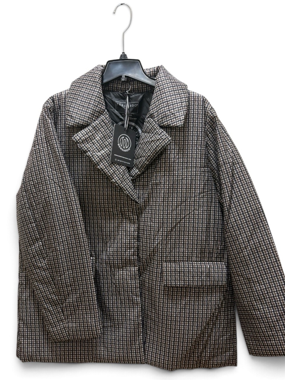Bernardo Houndstooth Lightweight Puffer Blazer in Brown and Black Size XL NWT